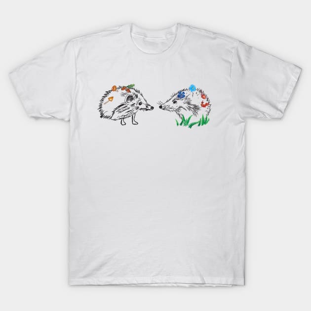 Cute Hedgehogs Drawing T-Shirt by Manitarka